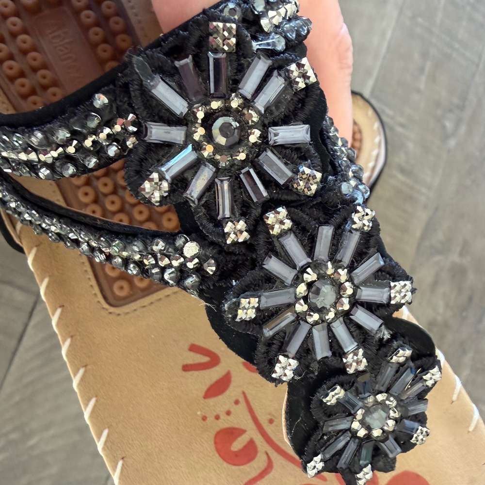 Ablanczoom Black Rhinestone Floral Thong Sandals Massage Footbed Womens 40 - Picture 4 of 7